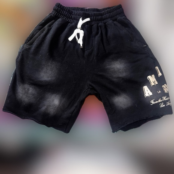 Amiri Art District White Washed Black Shorts - Picture 1 of 3